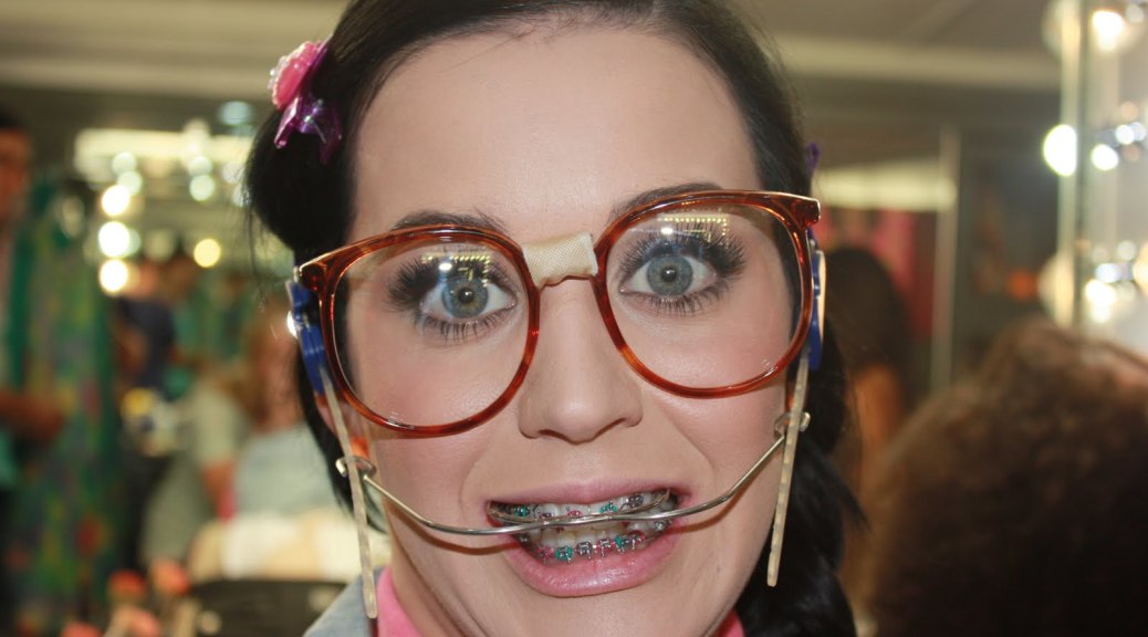 Katy Perry wearing braces and headgear